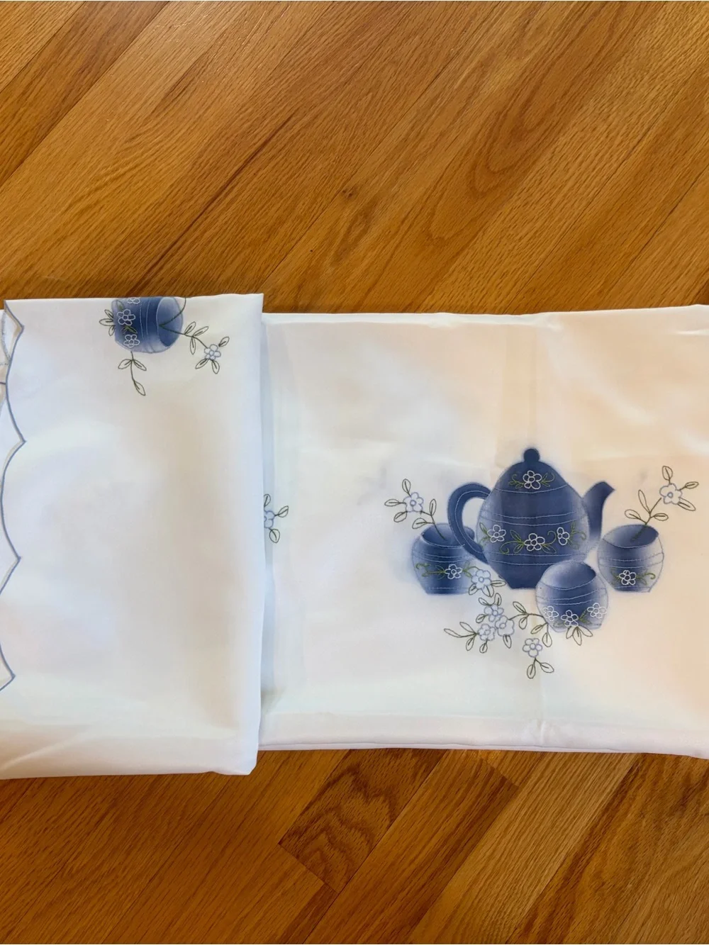 Classic Blue Floral Embroidered Tablecloth - approx. 51